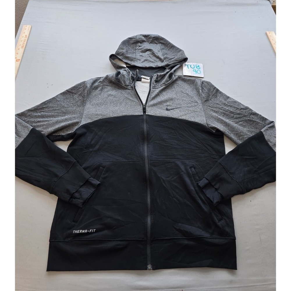 Nike Therma-FIT Hoodie Mens Medium Gray Black Full Zip Colorblock Fleece Jacket